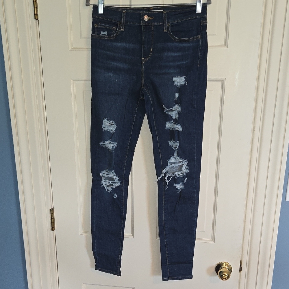 Levi's Dark Blue Ripped Skinny Jeans
